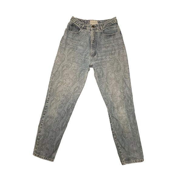 Vintage Forenza Stone Washed Ultra High Rise Tapered Paisley Jeans - 12 - Picture 1 of 6